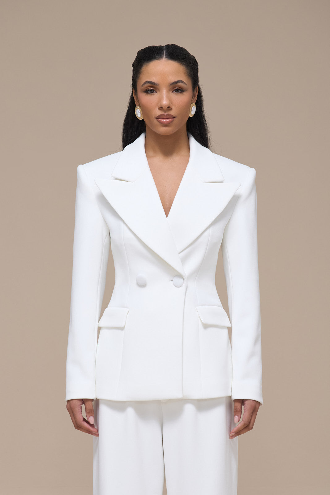 CHARLOTTE DOUBLE BREASTED PADDED SUITING JACKET | WHITE