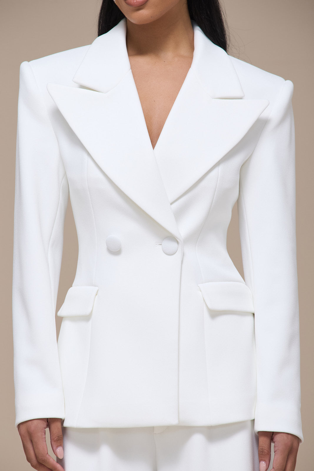 CHARLOTTE DOUBLE BREASTED PADDED SUITING JACKET | WHITE