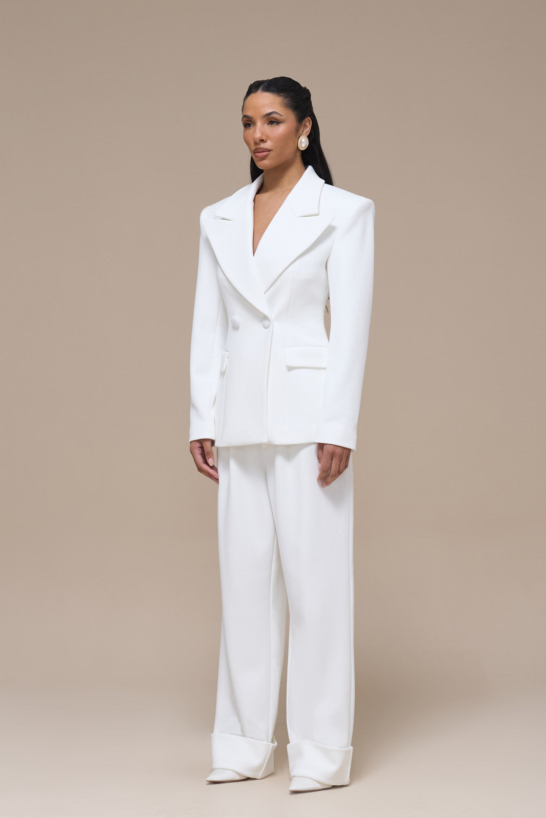 CHARLOTTE DOUBLE BREASTED PADDED SUITING JACKET | WHITE