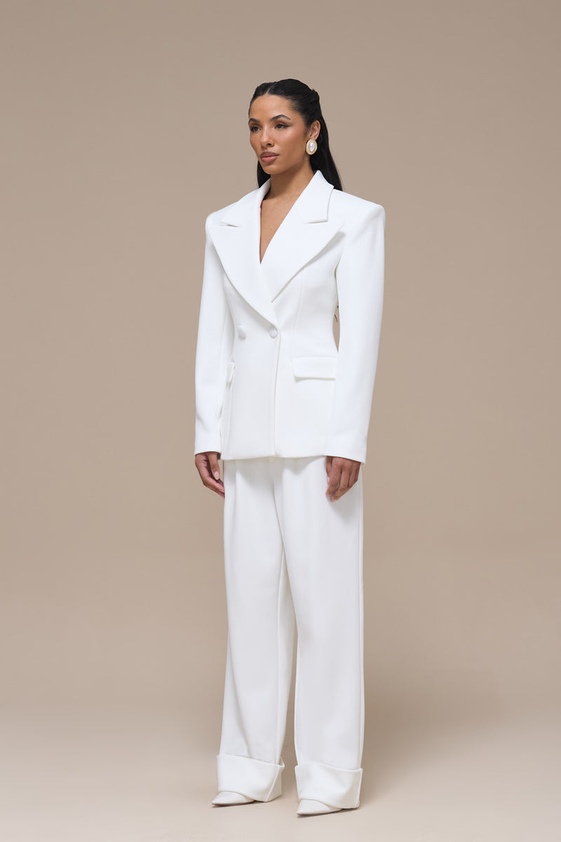 CHARLOTTE HIGH WAIST PLEATED SUITING TROUSERS WITH ADJUSTABLE WAIST | WHITE