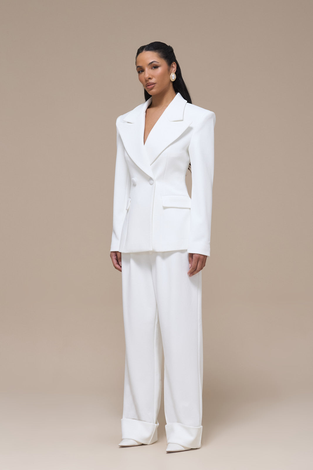 CHARLOTTE DOUBLE BREASTED PADDED SUITING JACKET | WHITE