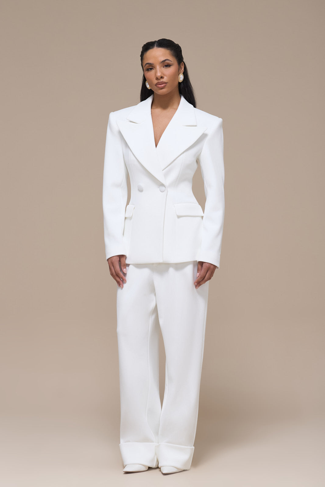 CHARLOTTE DOUBLE BREASTED PADDED SUITING JACKET | WHITE
