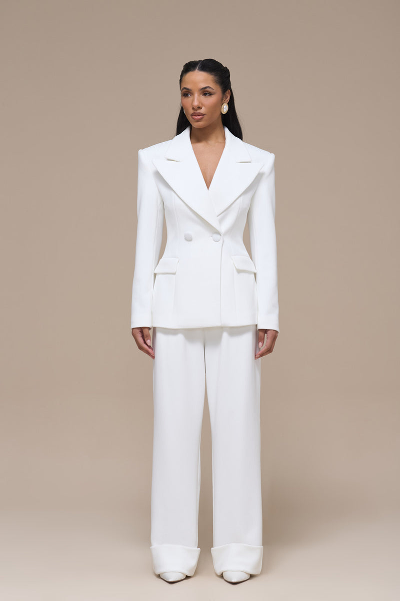 CHARLOTTE HIGH WAIST PLEATED SUITING TROUSERS WITH ADJUSTABLE WAIST | WHITE