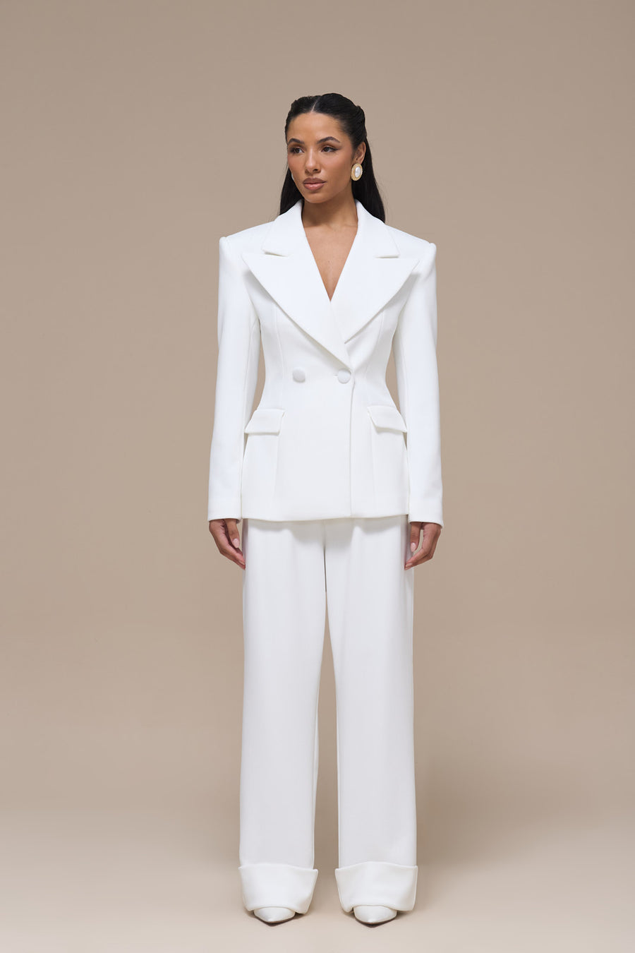 CHARLOTTE HIGH WAIST PLEATED SUITING TROUSERS WITH ADJUSTABLE WAIST | WHITE