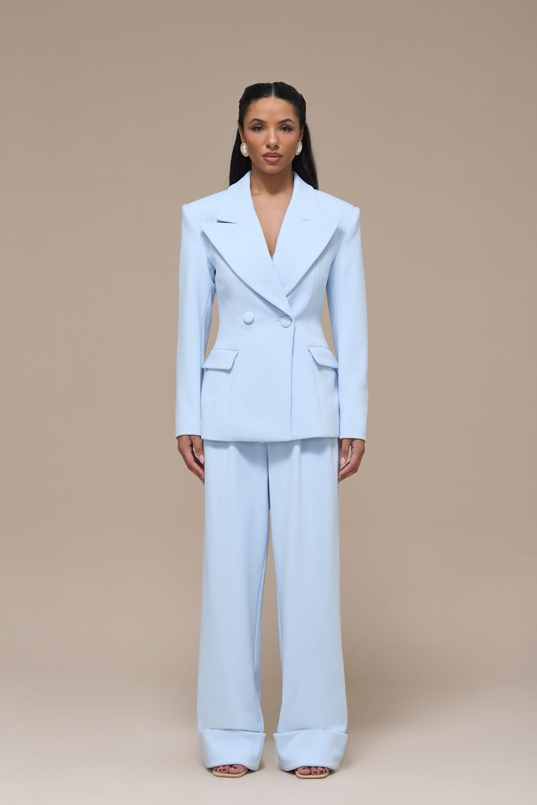CHARLOTTE HIGH WAIST PLEATED SUITING TROUSERS WITH ADJUSTABLE WAIST | BABY BLUE