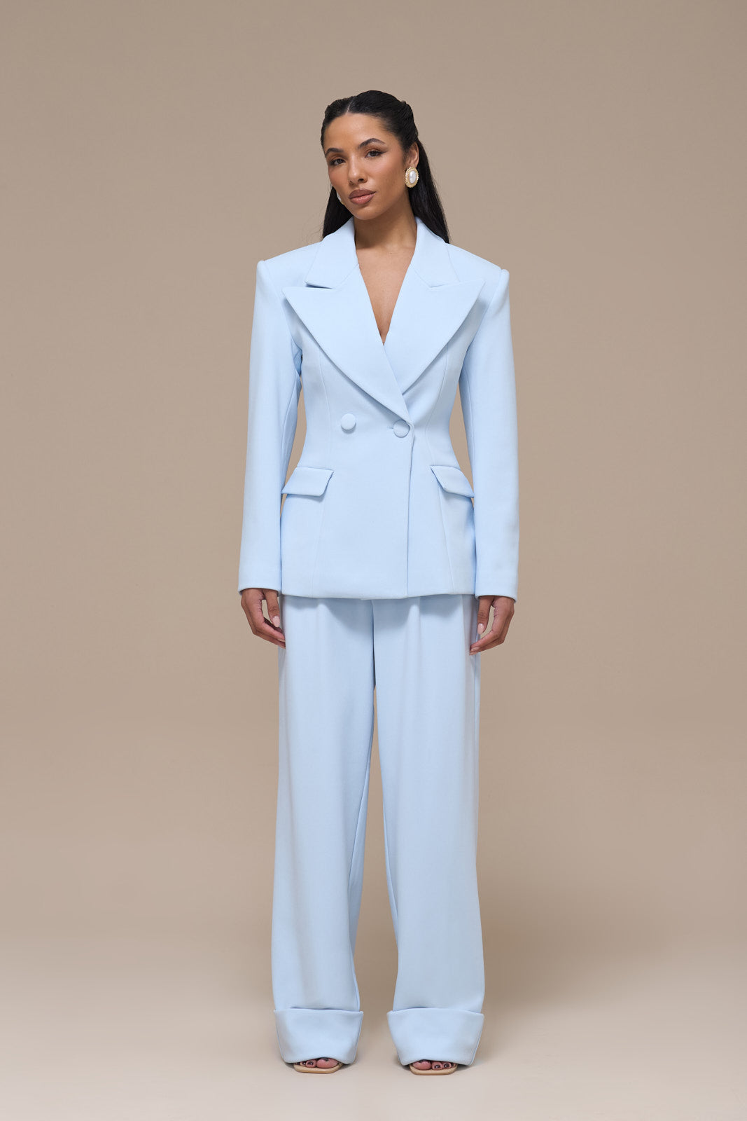 CHARLOTTE HIGH WAIST PLEATED SUITING TROUSERS WITH ADJUSTABLE WAIST | BABY BLUE