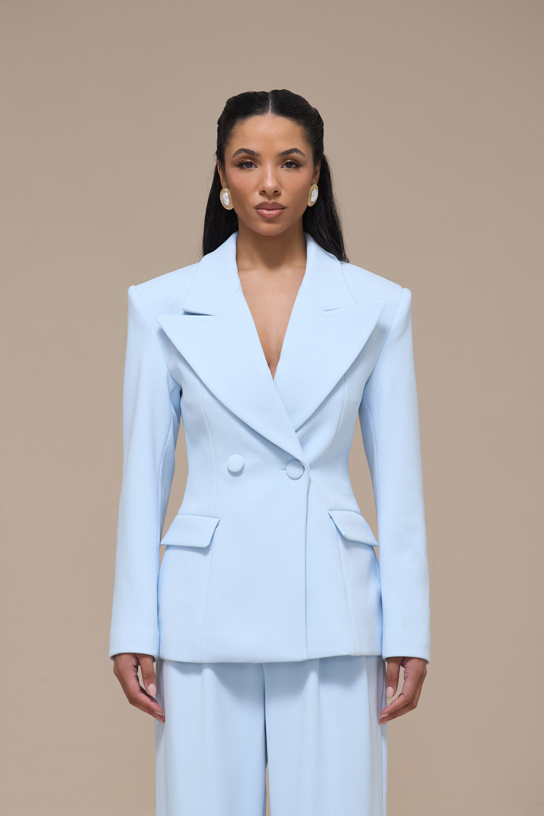CHARLOTTE DOUBLE BREASTED PADDED SUITING JACKET | BABY BLUE