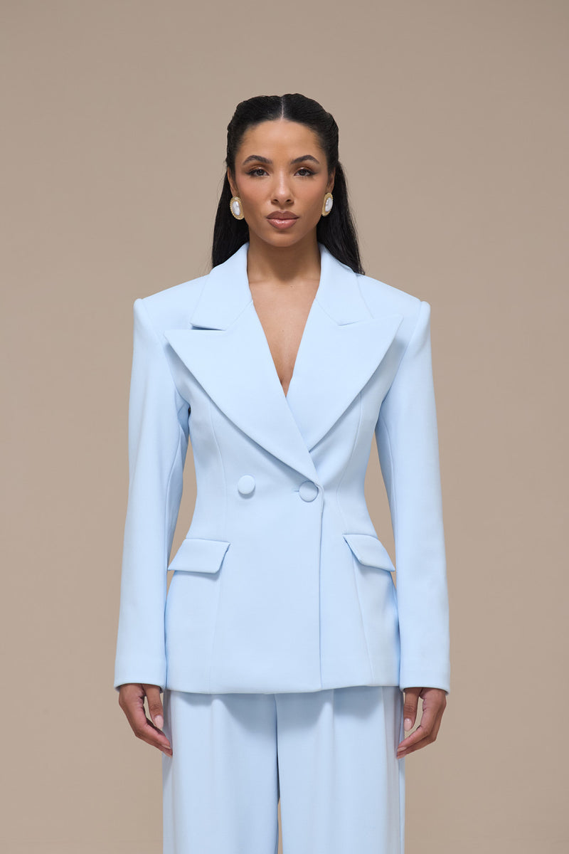CHARLOTTE DOUBLE BREASTED PADDED SUITING JACKET | BABY BLUE