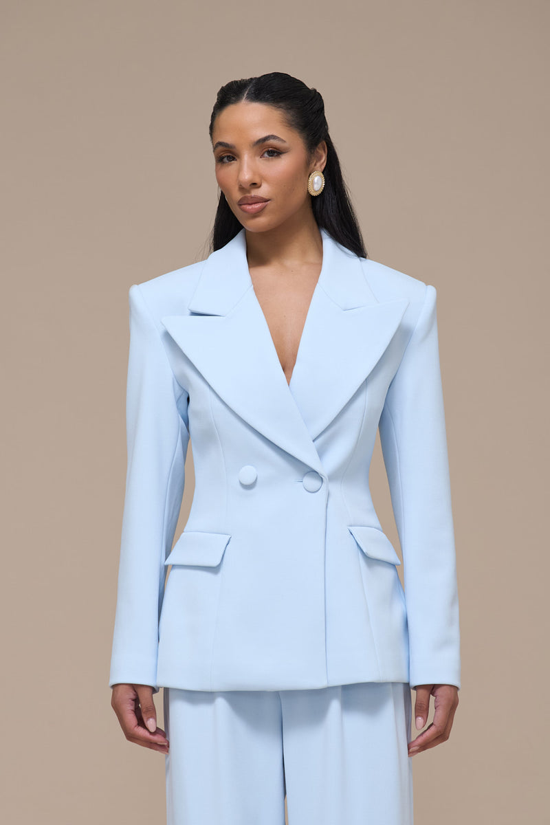 CHARLOTTE DOUBLE BREASTED PADDED SUITING JACKET | BABY BLUE