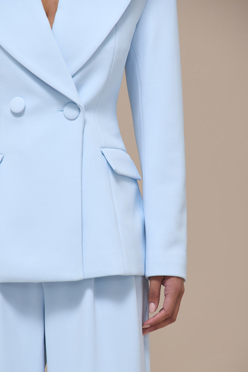 CHARLOTTE DOUBLE BREASTED PADDED SUITING JACKET | BABY BLUE