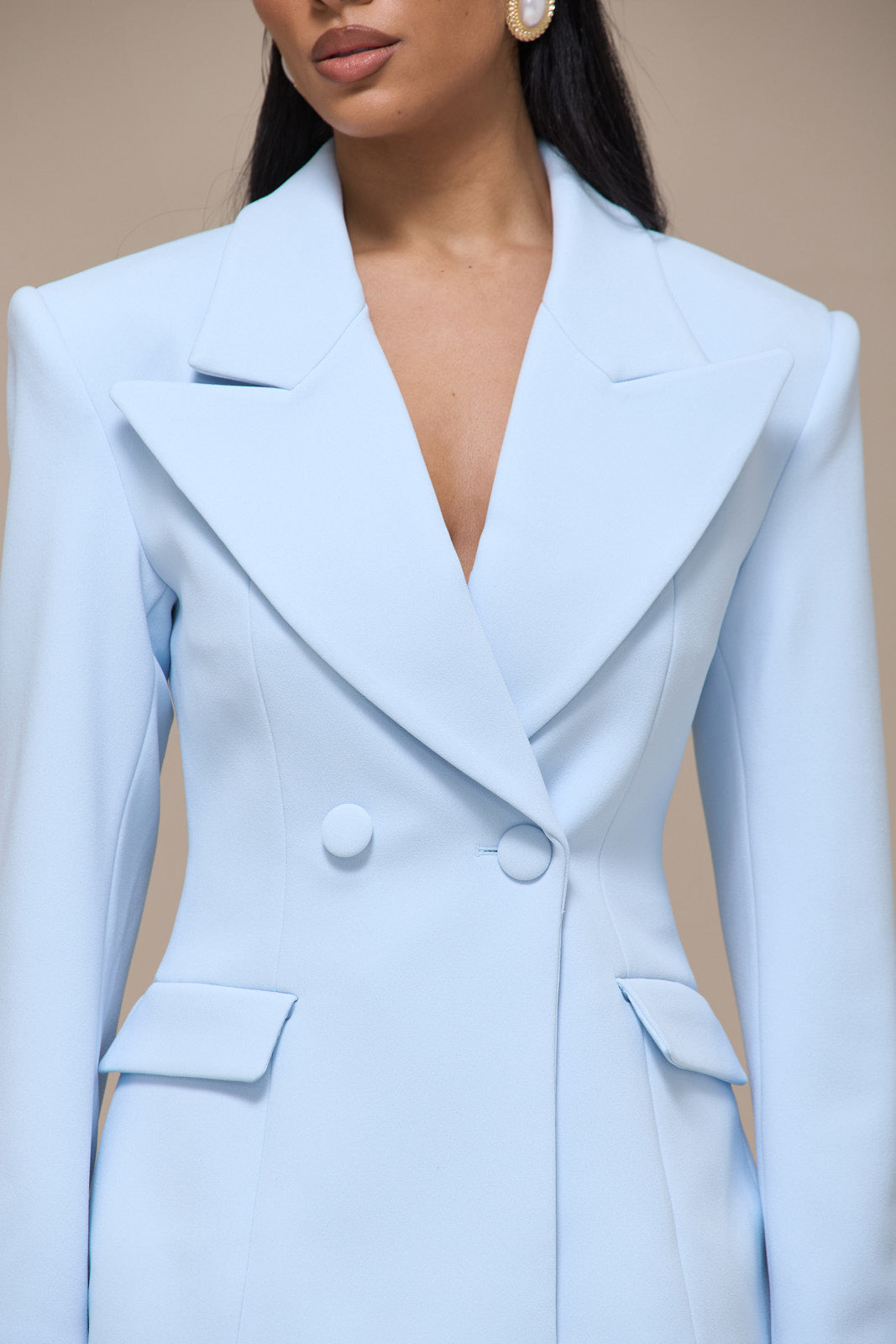 CHARLOTTE DOUBLE BREASTED PADDED SUITING JACKET | BABY BLUE