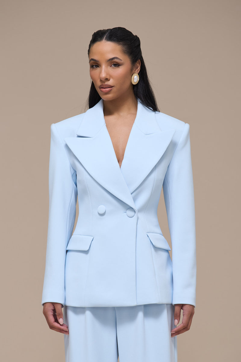 CHARLOTTE DOUBLE BREASTED PADDED SUITING JACKET | BABY BLUE
