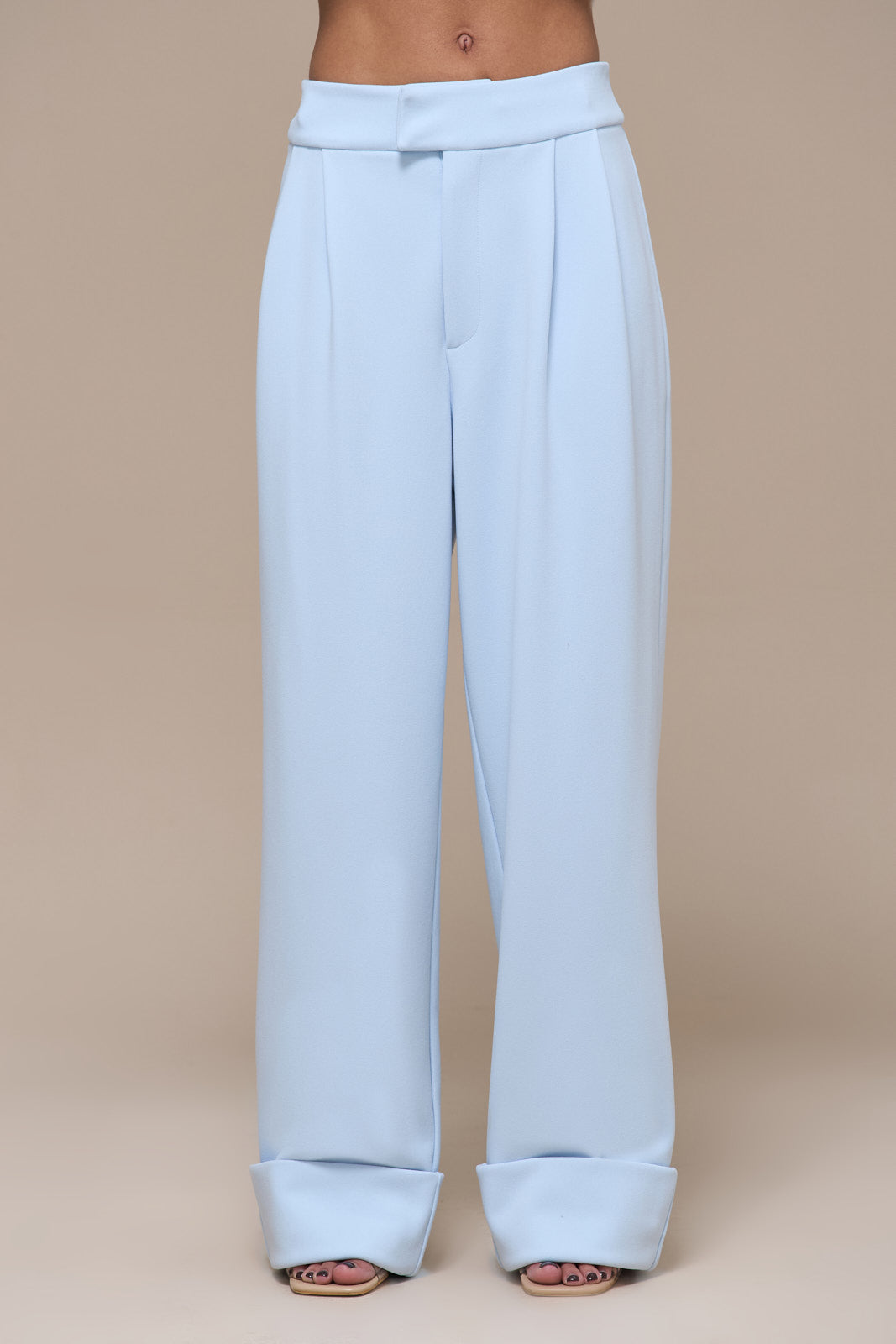 CHARLOTTE HIGH WAIST PLEATED SUITING TROUSERS WITH ADJUSTABLE WAIST | BABY BLUE