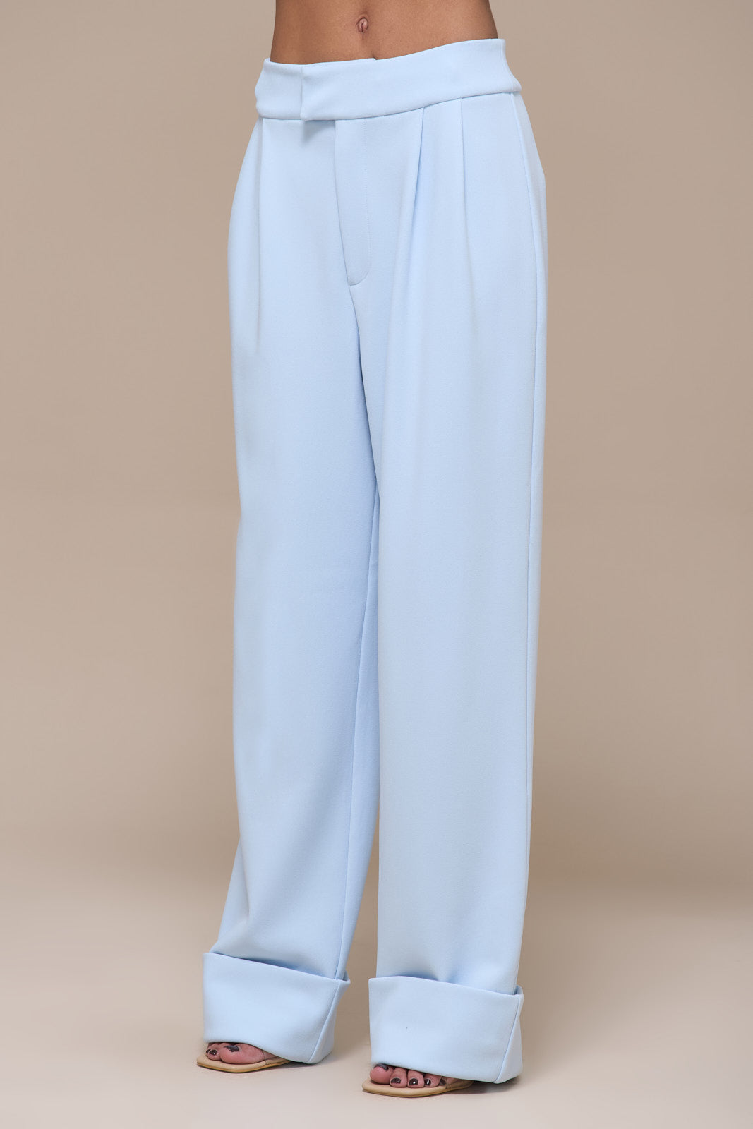 CHARLOTTE HIGH WAIST PLEATED SUITING TROUSERS WITH ADJUSTABLE WAIST | BABY BLUE