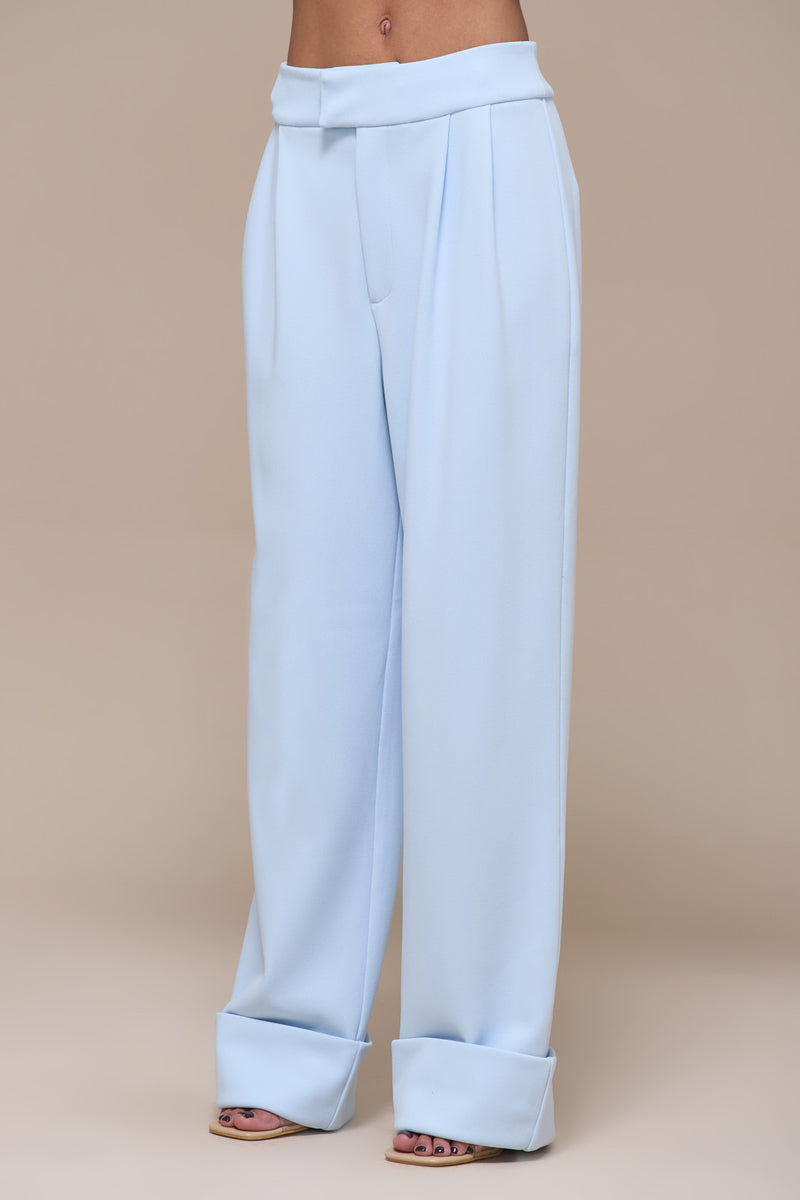CHARLOTTE HIGH WAIST PLEATED SUITING TROUSERS WITH ADJUSTABLE WAIST | BABY BLUE