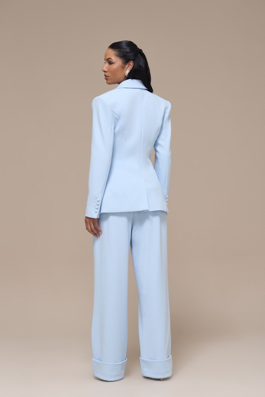 CHARLOTTE HIGH WAIST PLEATED SUITING TROUSERS WITH ADJUSTABLE WAIST | BABY BLUE