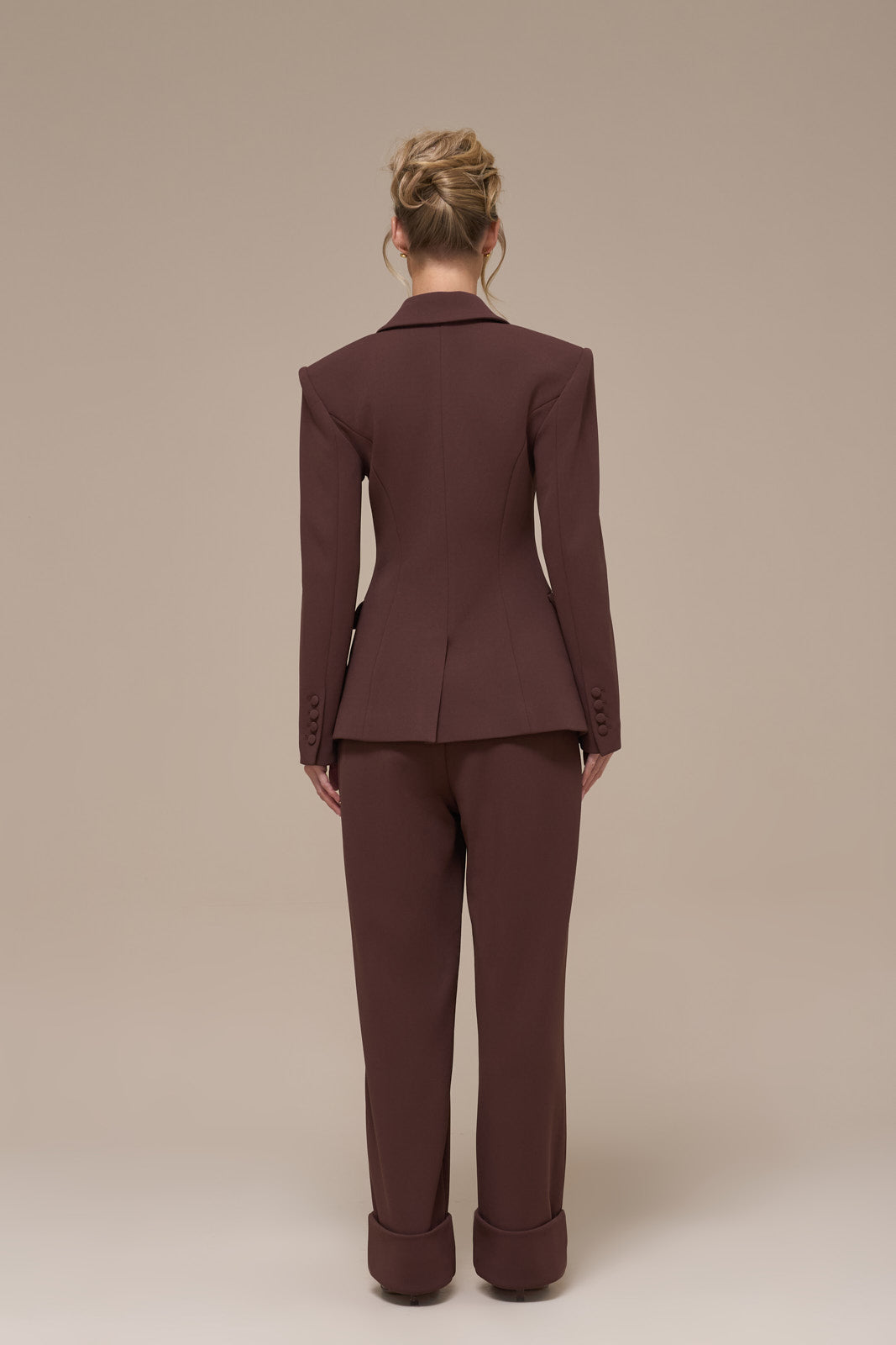 CHARLOTTE DOUBLE BREASTED PADDED SUITING JACKET | CHOCOLATE