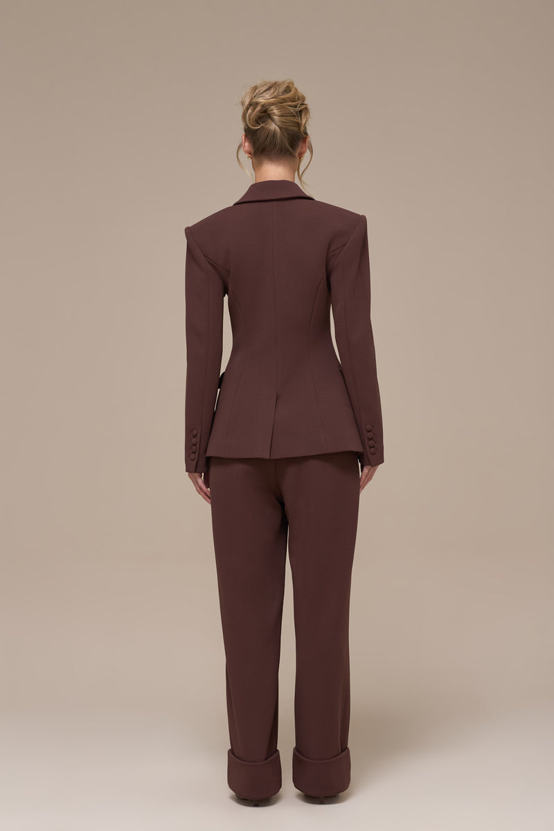 CHARLOTTE DOUBLE BREASTED PADDED SUITING JACKET | CHOCOLATE
