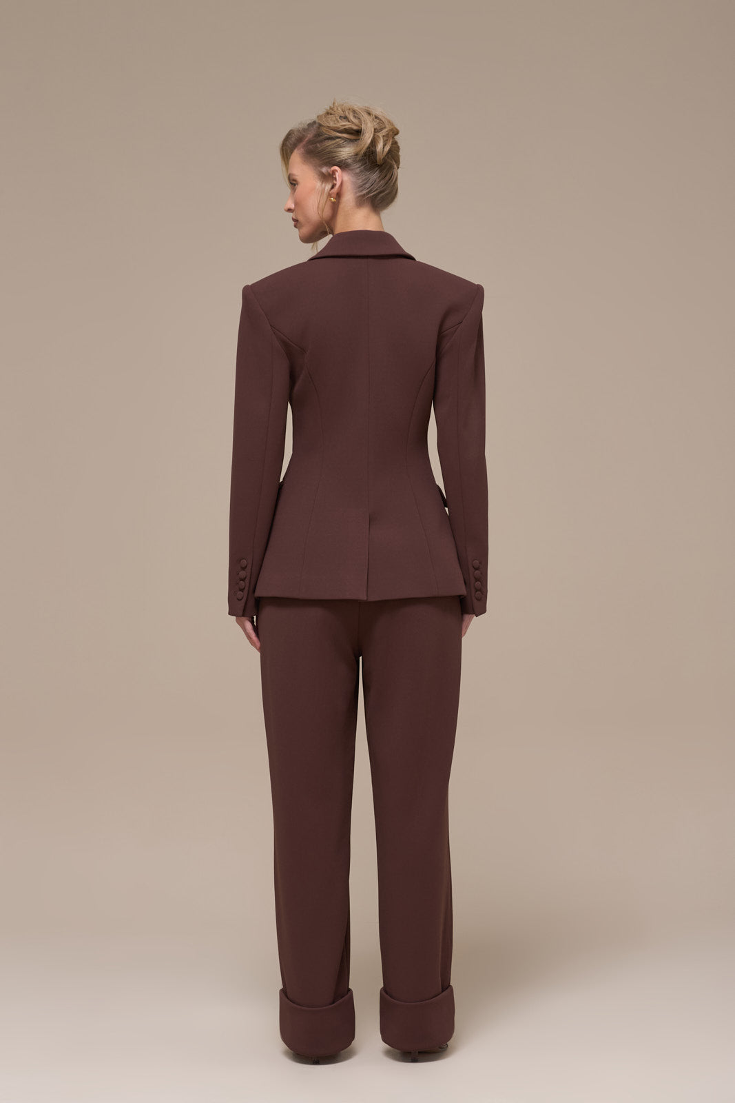 CHARLOTTE HIGH WAIST PLEATED SUITING TROUSERS WITH ADJUSTABLE WAIST | CHOCOLATE