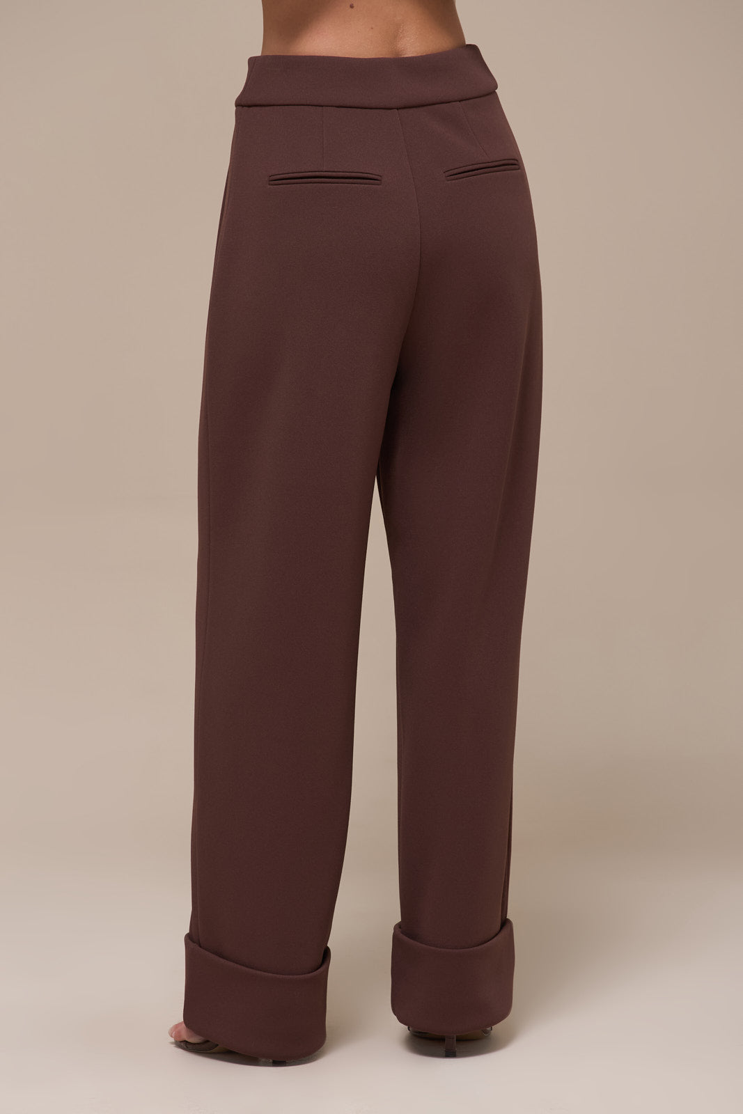CHARLOTTE HIGH WAIST PLEATED SUITING TROUSERS WITH ADJUSTABLE WAIST | CHOCOLATE