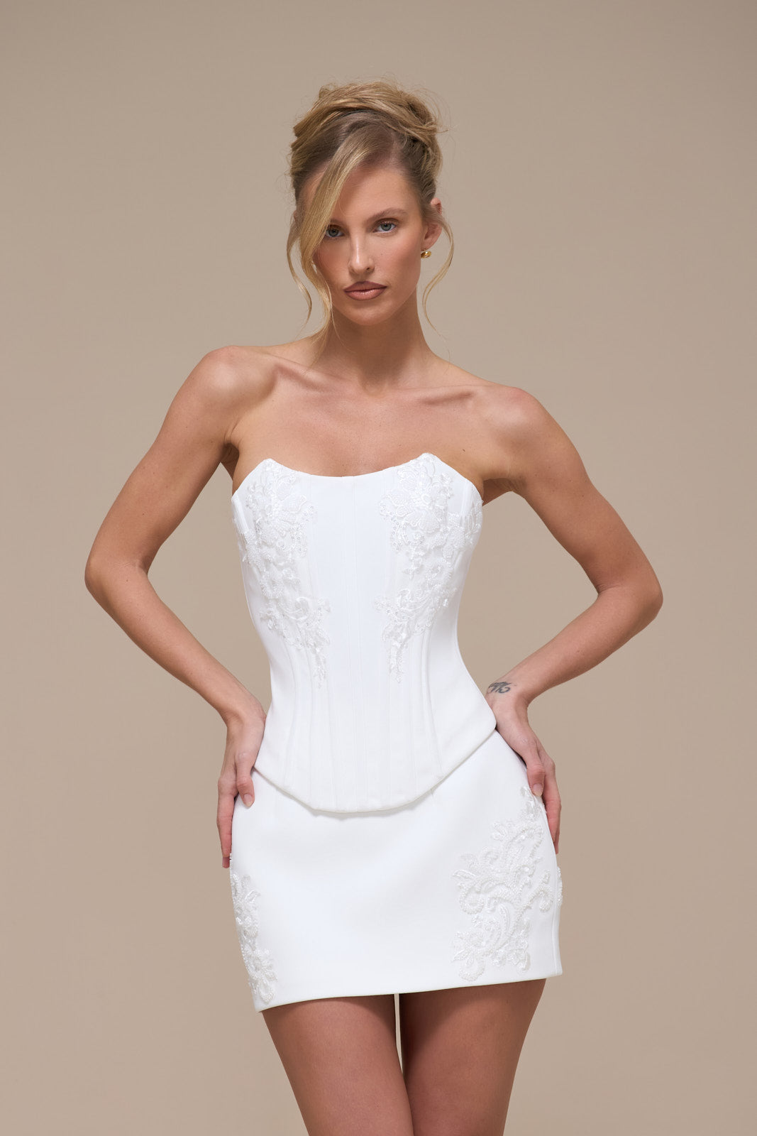 MATILDA CREPE CORSET WITH BEADING DETAILING | WHITE