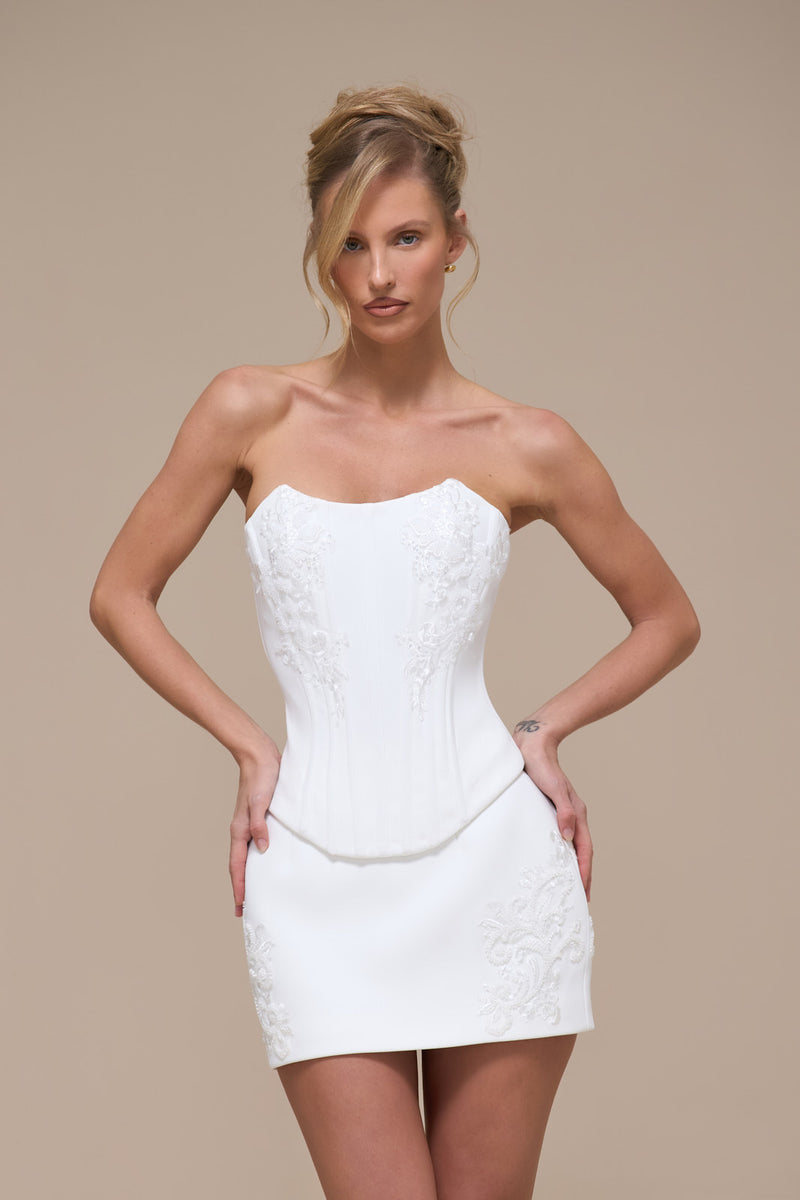 MATILDA CREPE CORSET WITH BEADING DETAILING | WHITE
