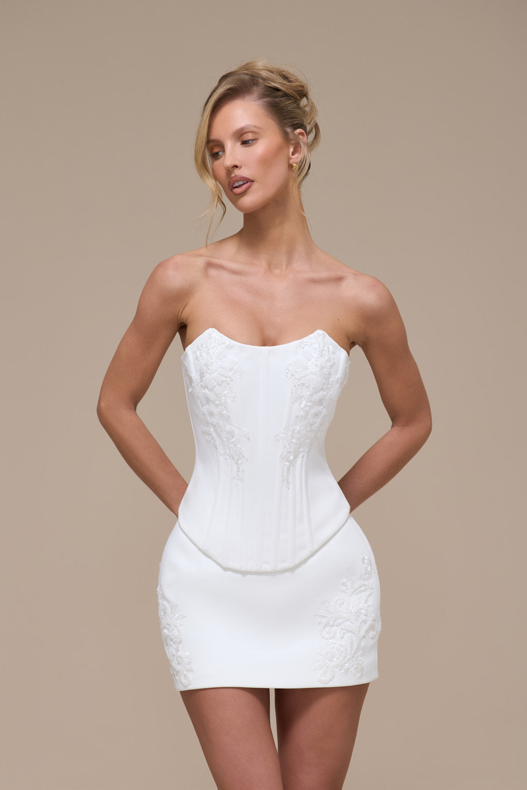 MATILDA CREPE CORSET WITH BEADING DETAILING | WHITE