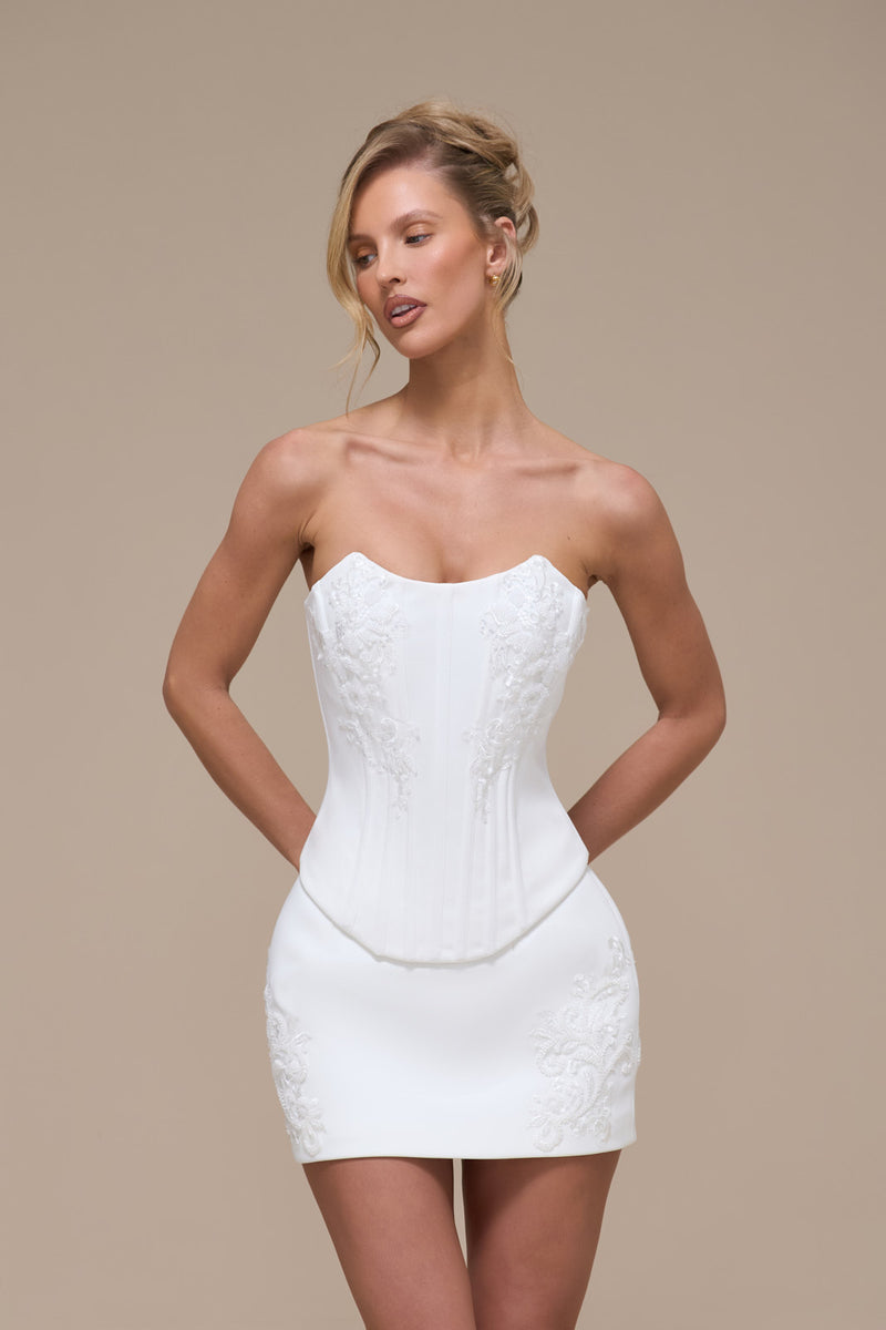 MATILDA CREPE CORSET WITH BEADING DETAILING | WHITE