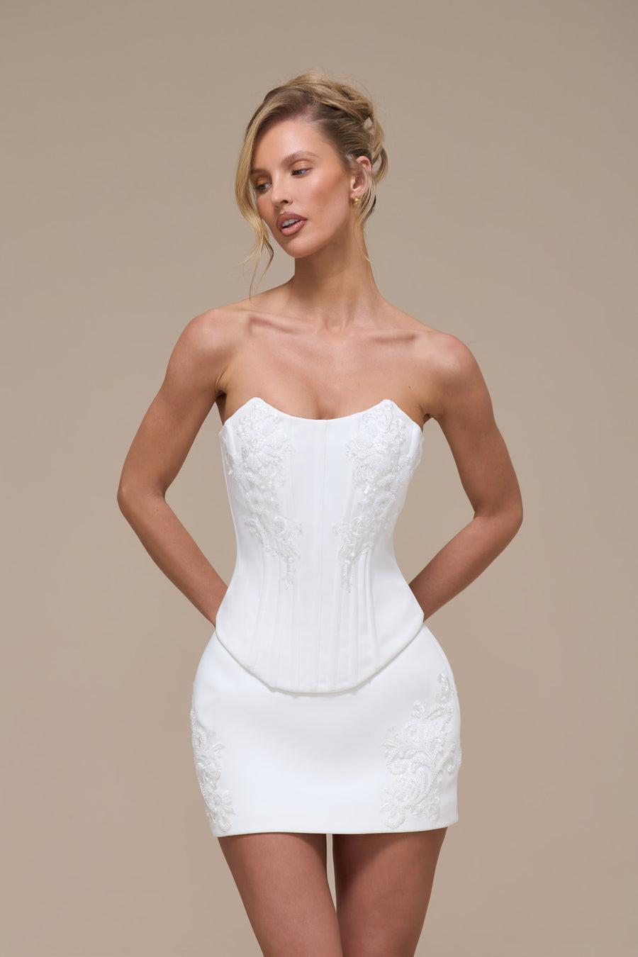 MATILDA CREPE CORSET WITH BEADING DETAILING | WHITE