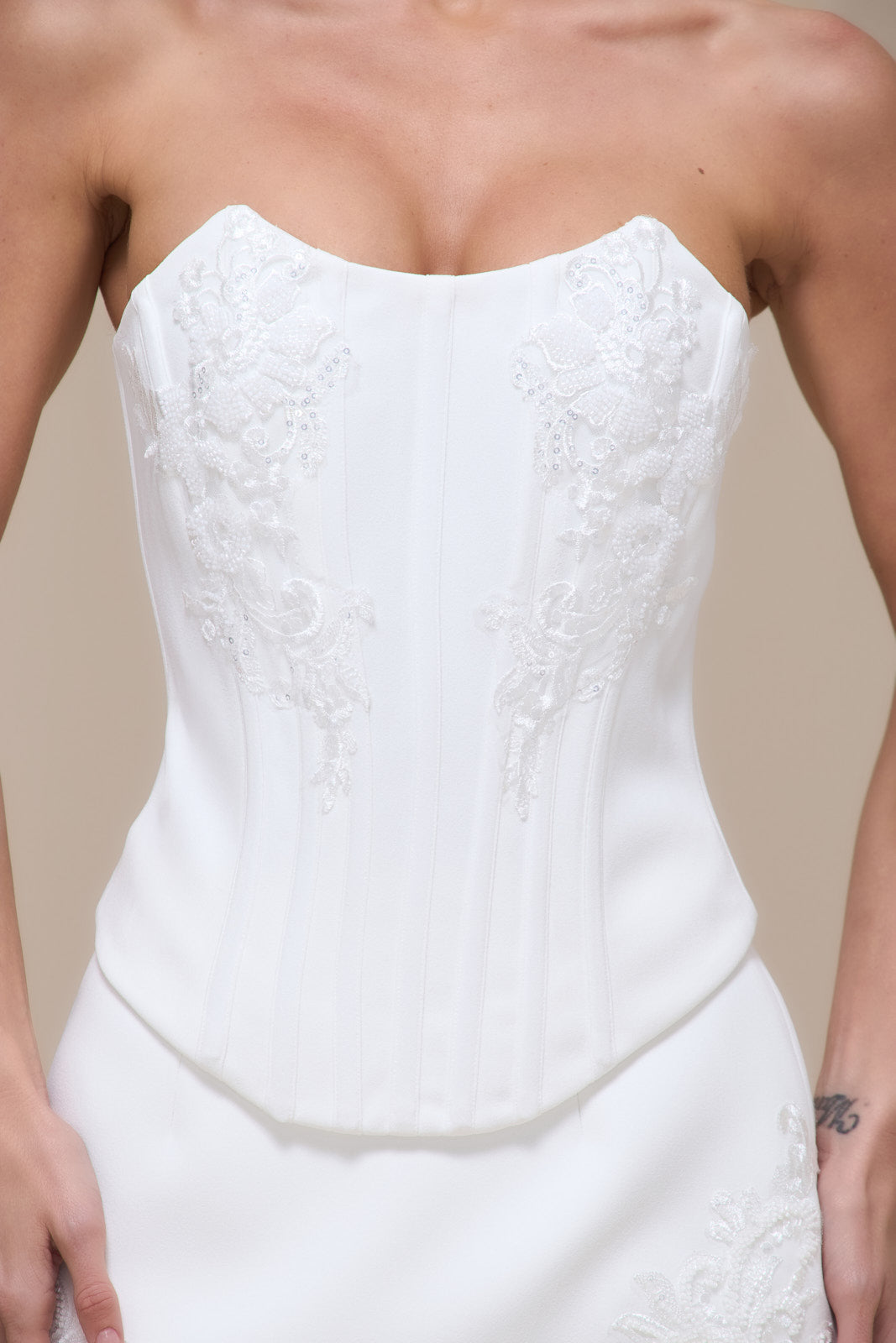 MATILDA CREPE CORSET WITH BEADING DETAILING | WHITE