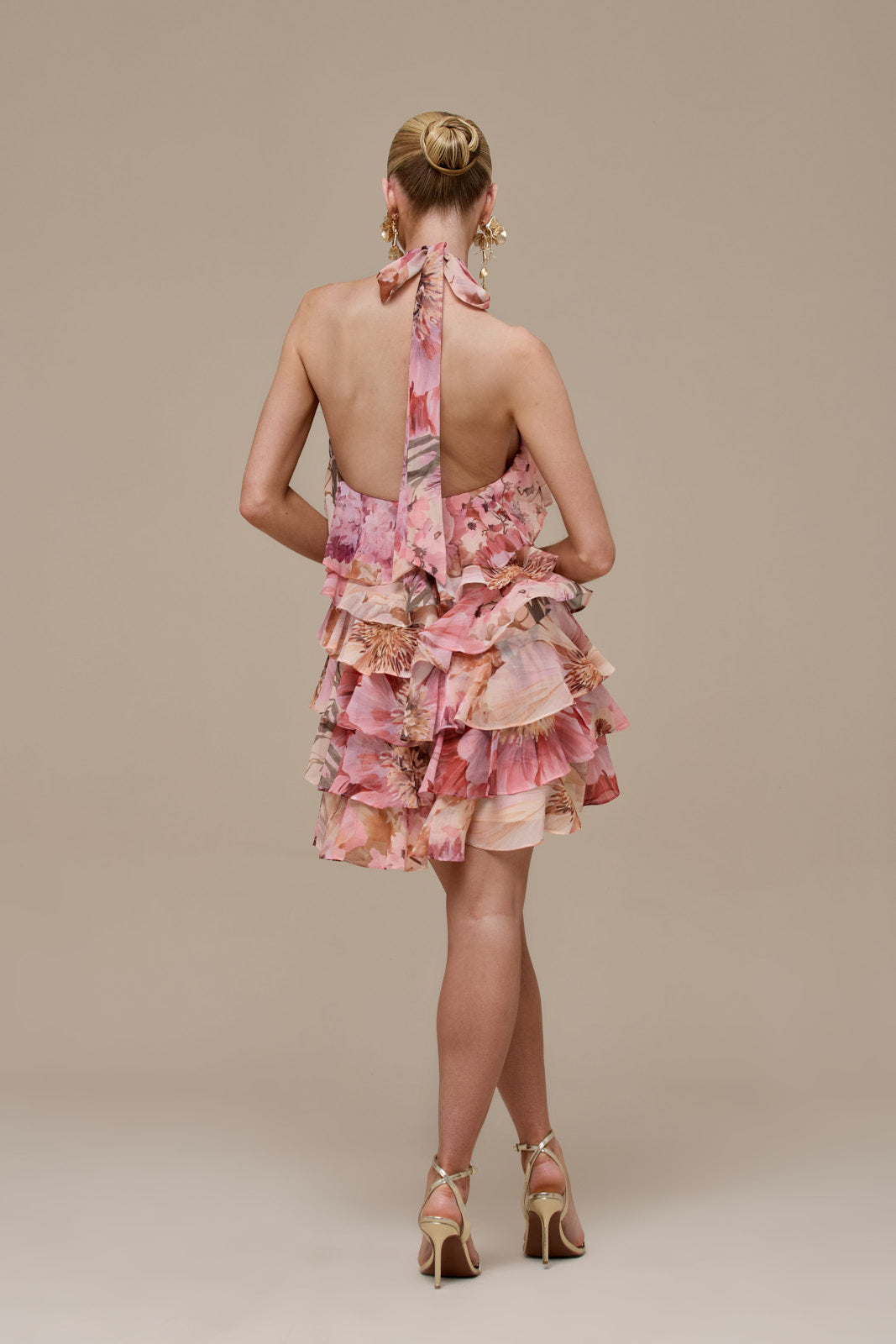 PRIMROSE HALTER NECK TIERED RUFFLE MINI DRESS | FLORAL PRINT
