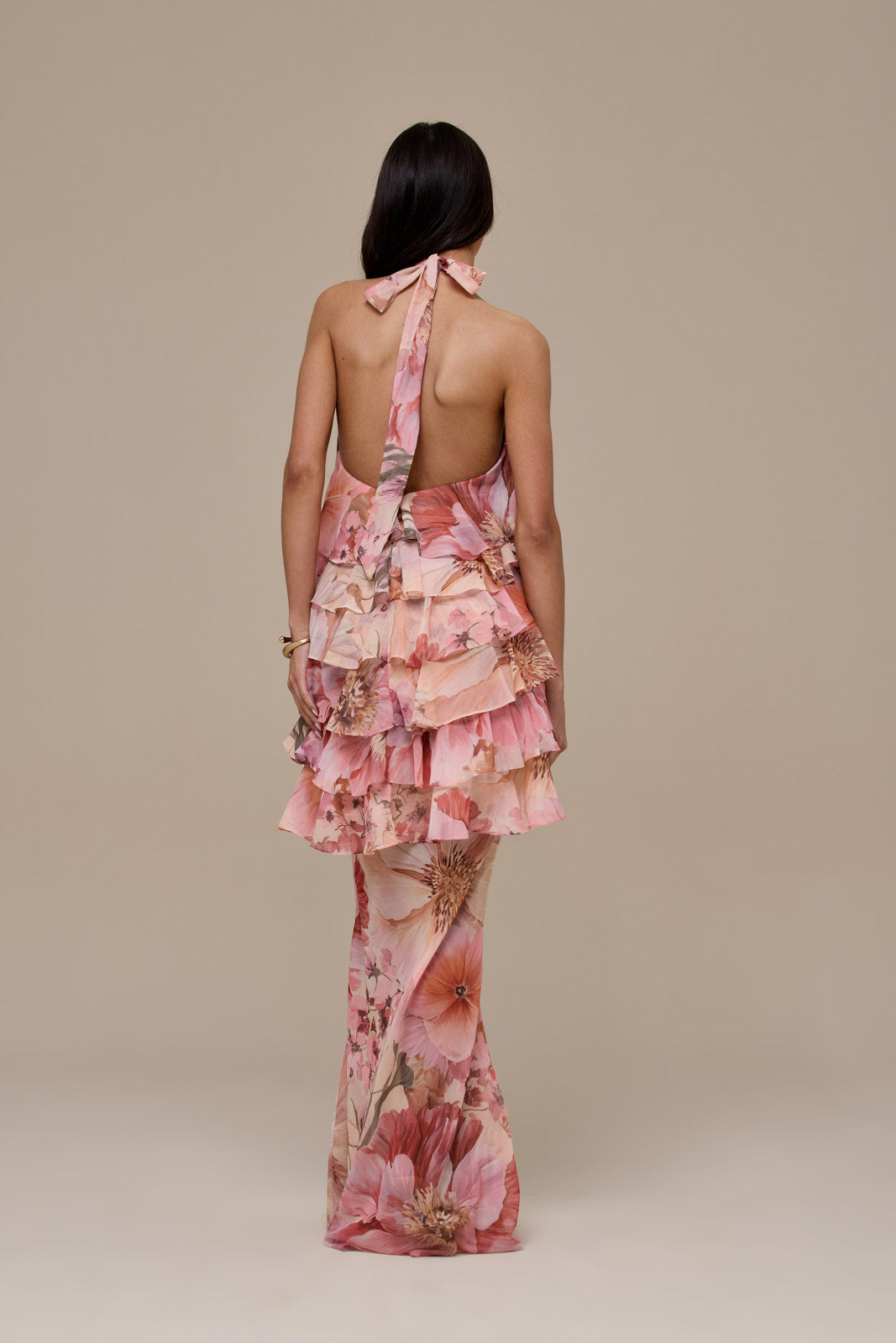 PRIMROSE HALTER NECK TIERED RUFFLE MINI DRESS | FLORAL PRINT