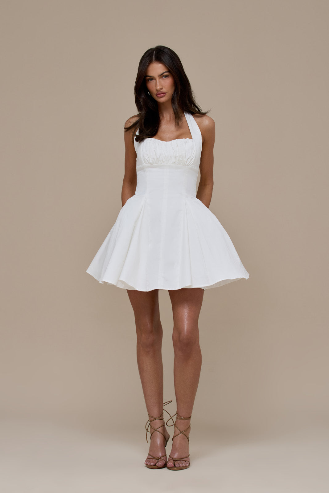 MARILYN HALTER NECK MINI DRESS | WHITE