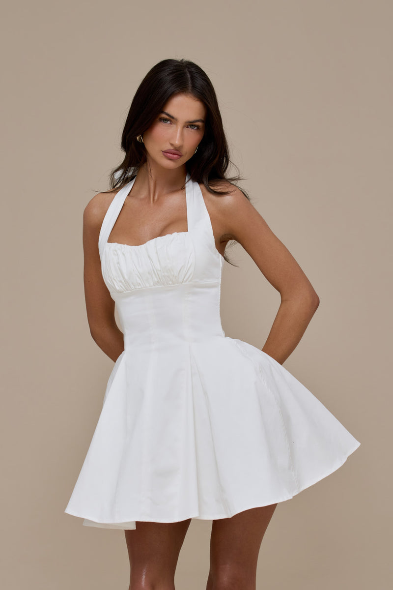 MARILYN HALTER NECK MINI DRESS | WHITE