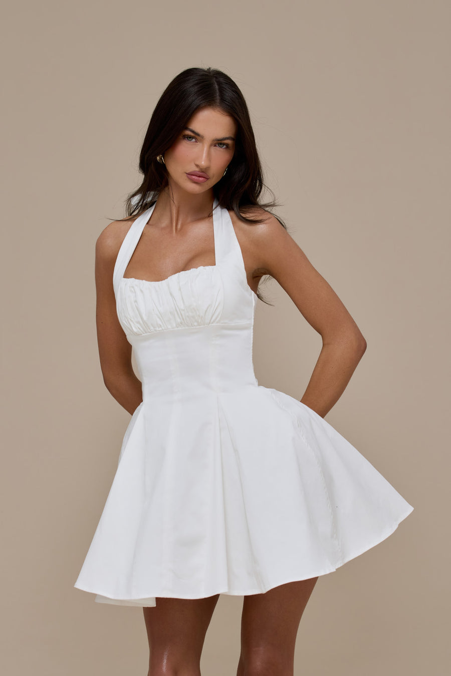 MARILYN HALTER NECK MINI DRESS | WHITE