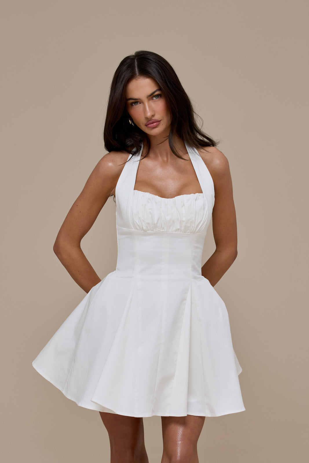 MARILYN HALTER NECK MINI DRESS | WHITE