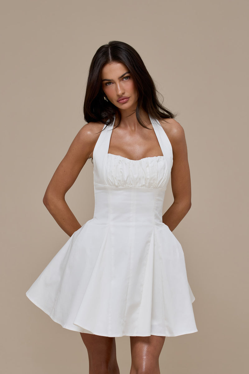 MARILYN HALTER NECK MINI DRESS | WHITE