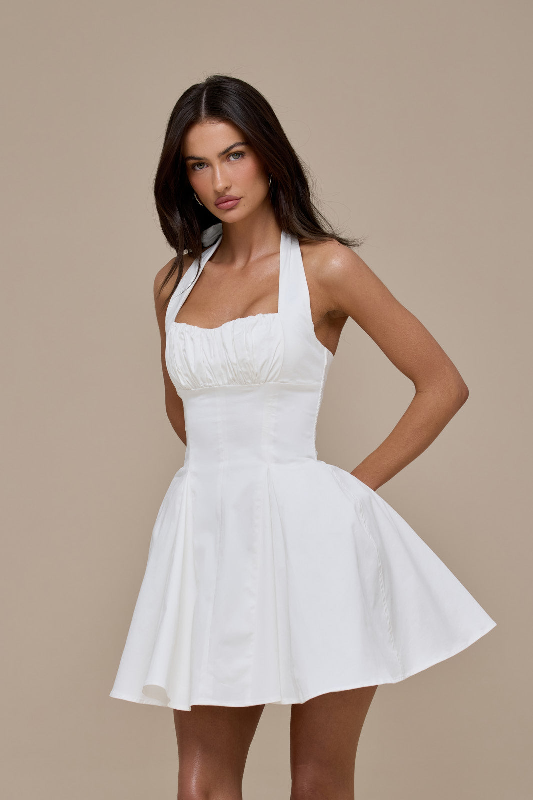 MARILYN HALTER NECK MINI DRESS | WHITE