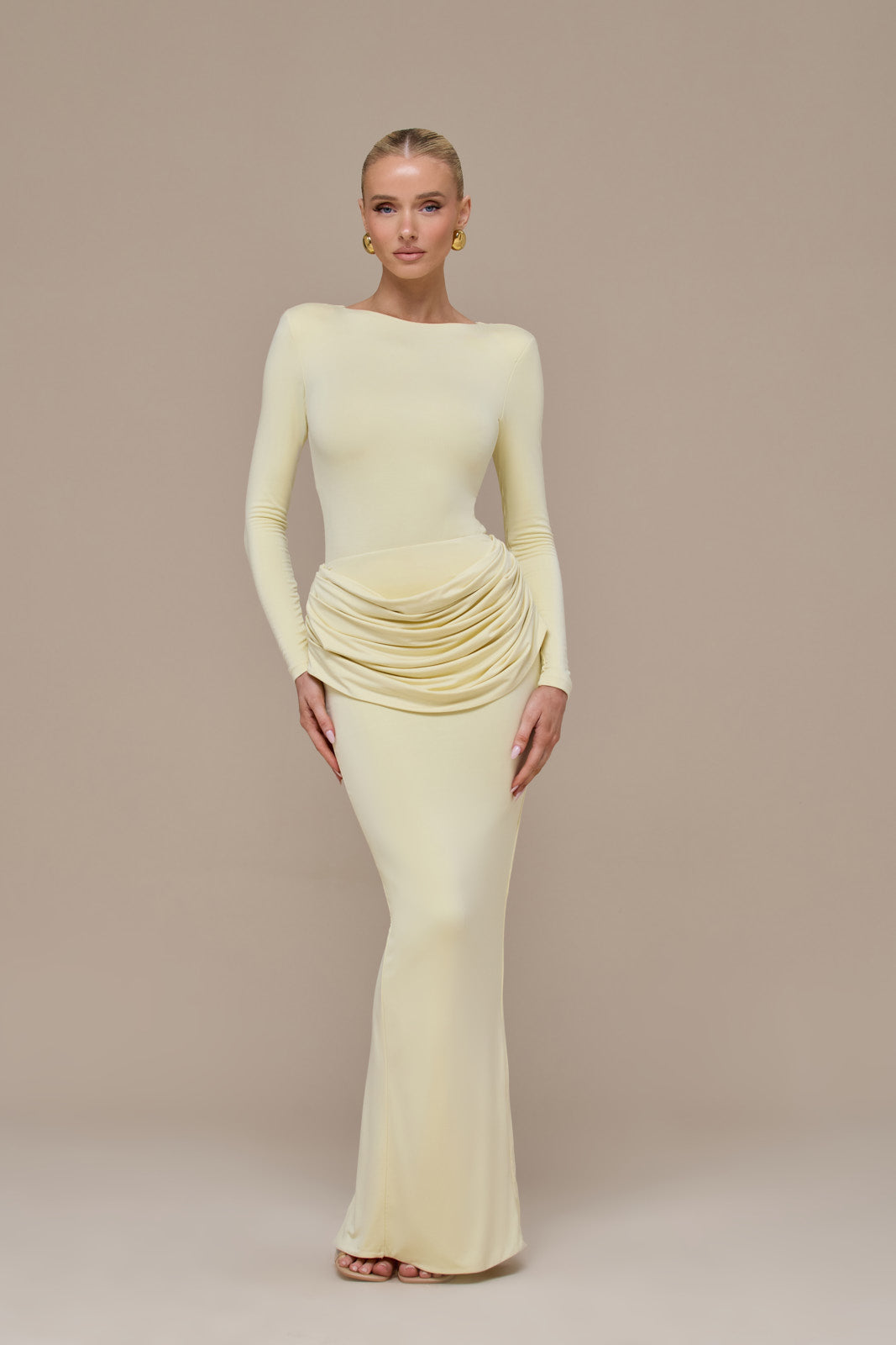 ASHTIN MAXI SKIRT WITH DRAPED RUCHED FRONT DETAIL | LEMON
