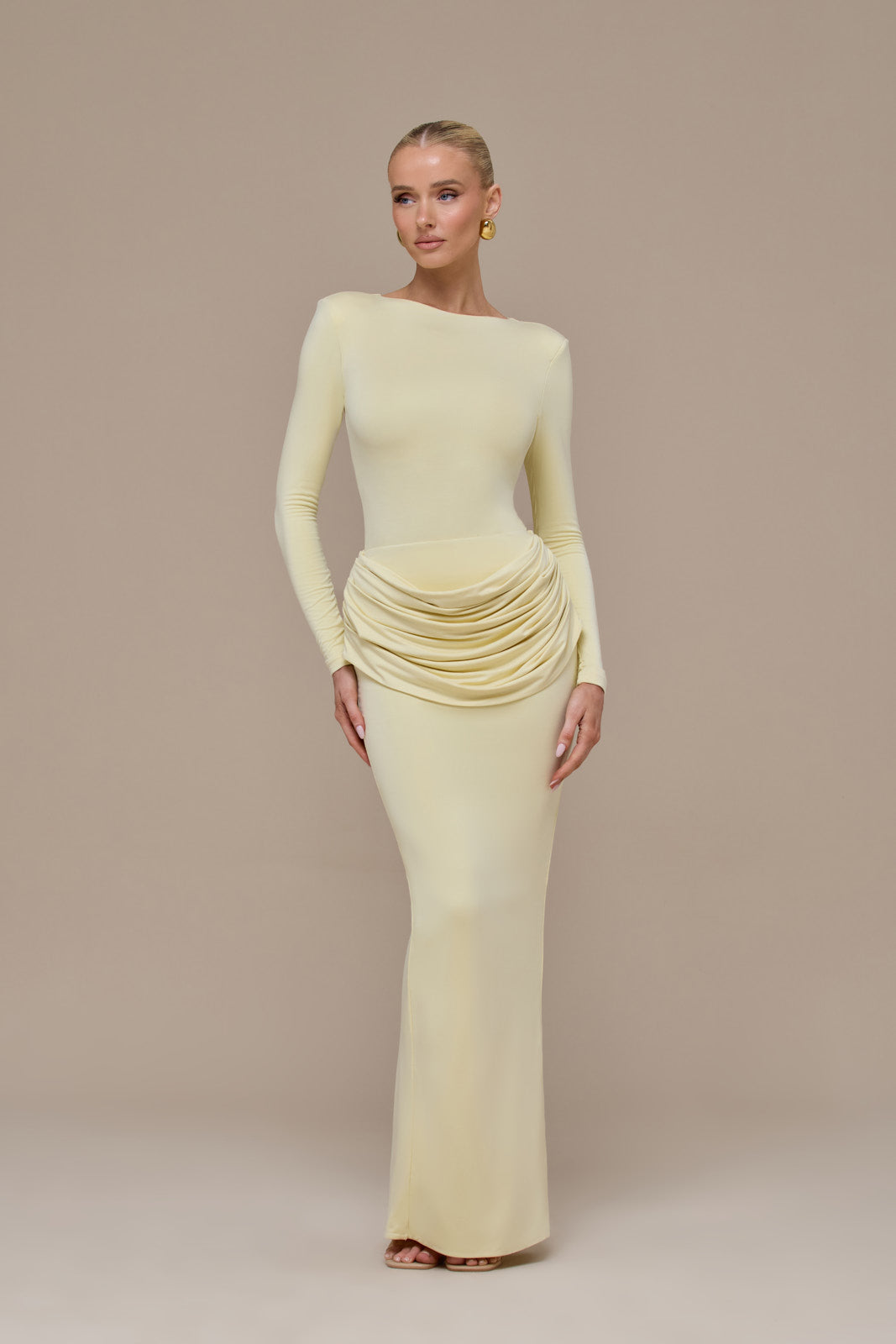ASHTIN MAXI SKIRT WITH DRAPED RUCHED FRONT DETAIL | LEMON