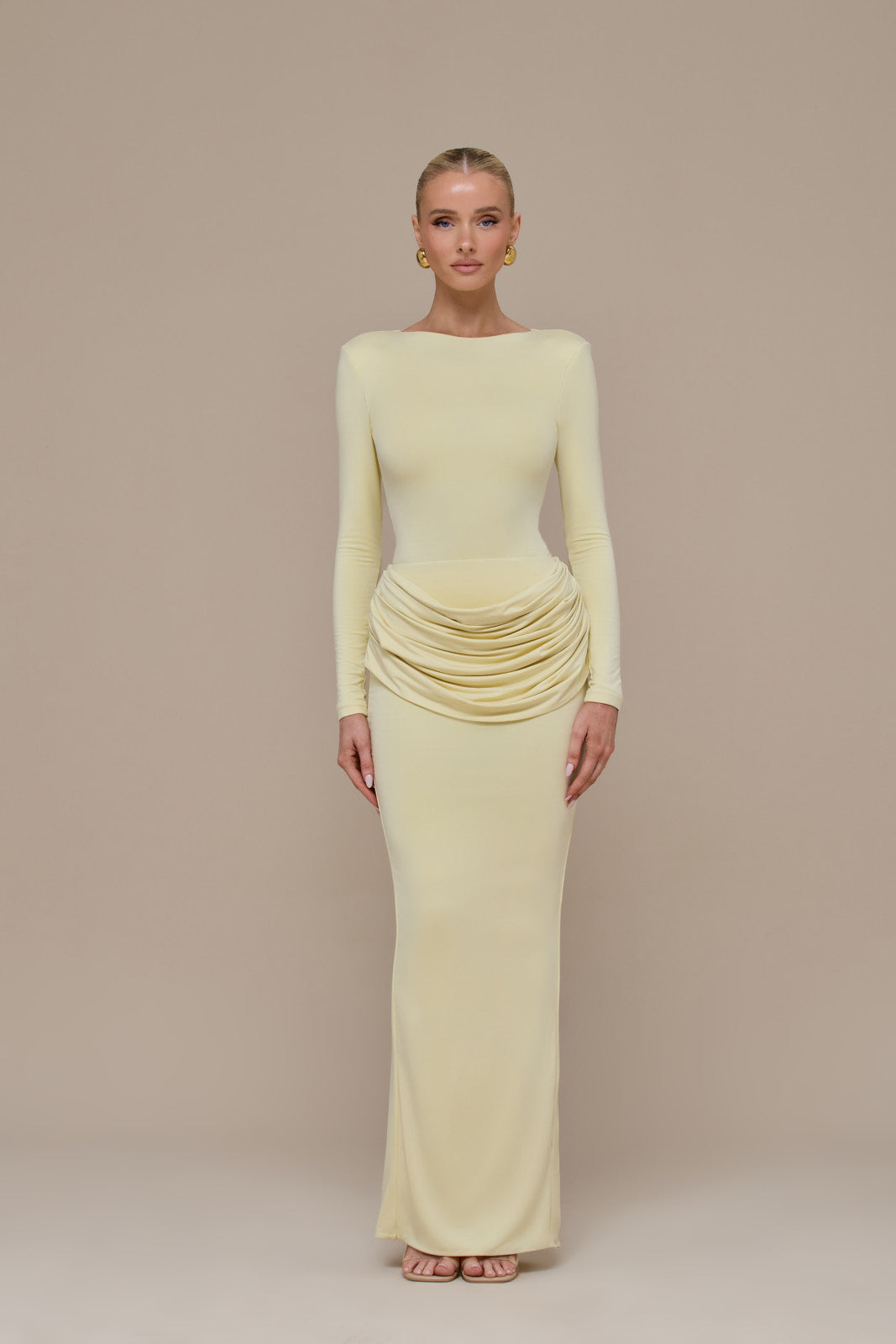 ASHTIN MAXI SKIRT WITH DRAPED RUCHED FRONT DETAIL | LEMON