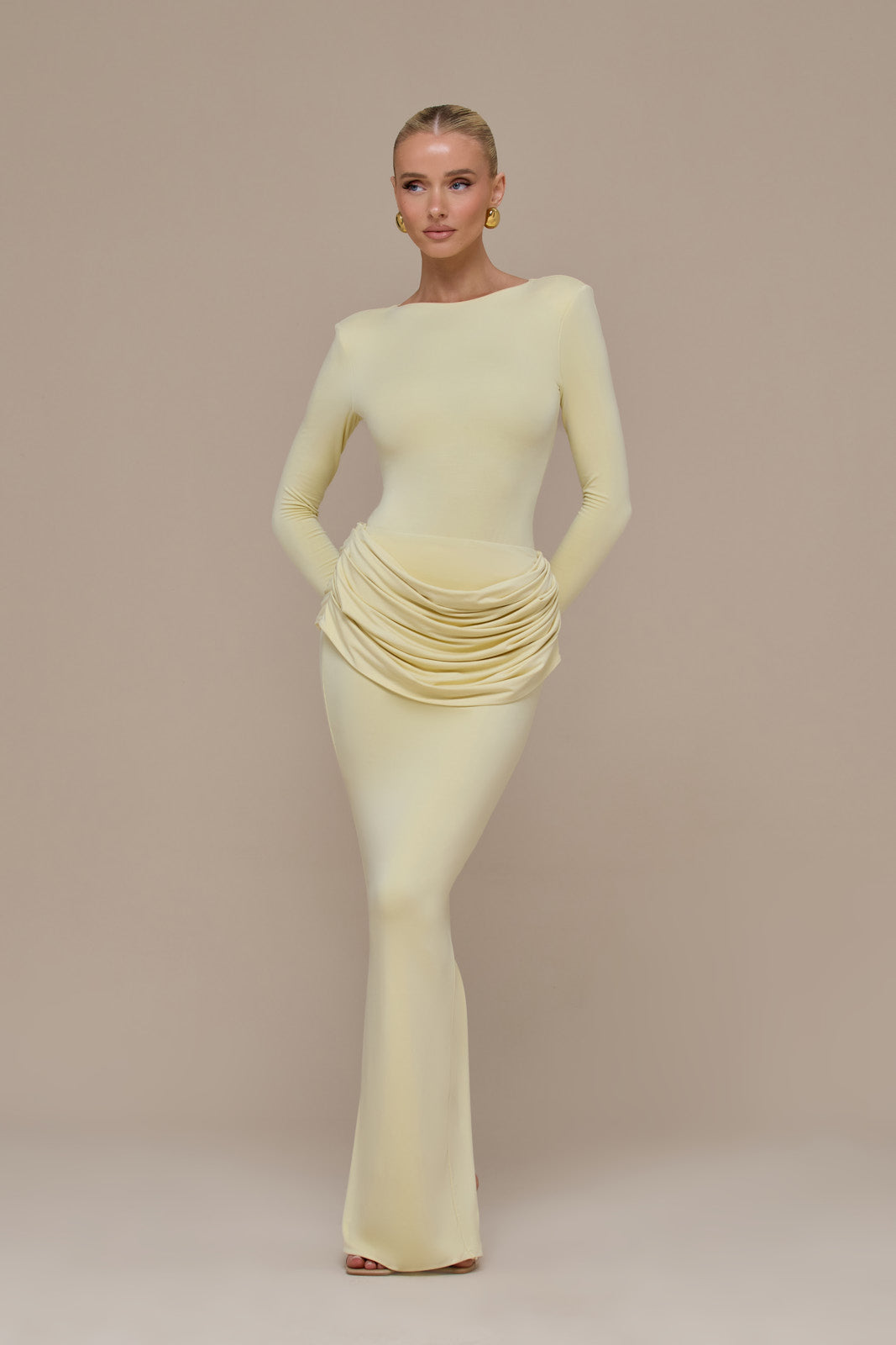 ASHTIN MAXI SKIRT WITH DRAPED RUCHED FRONT DETAIL | LEMON