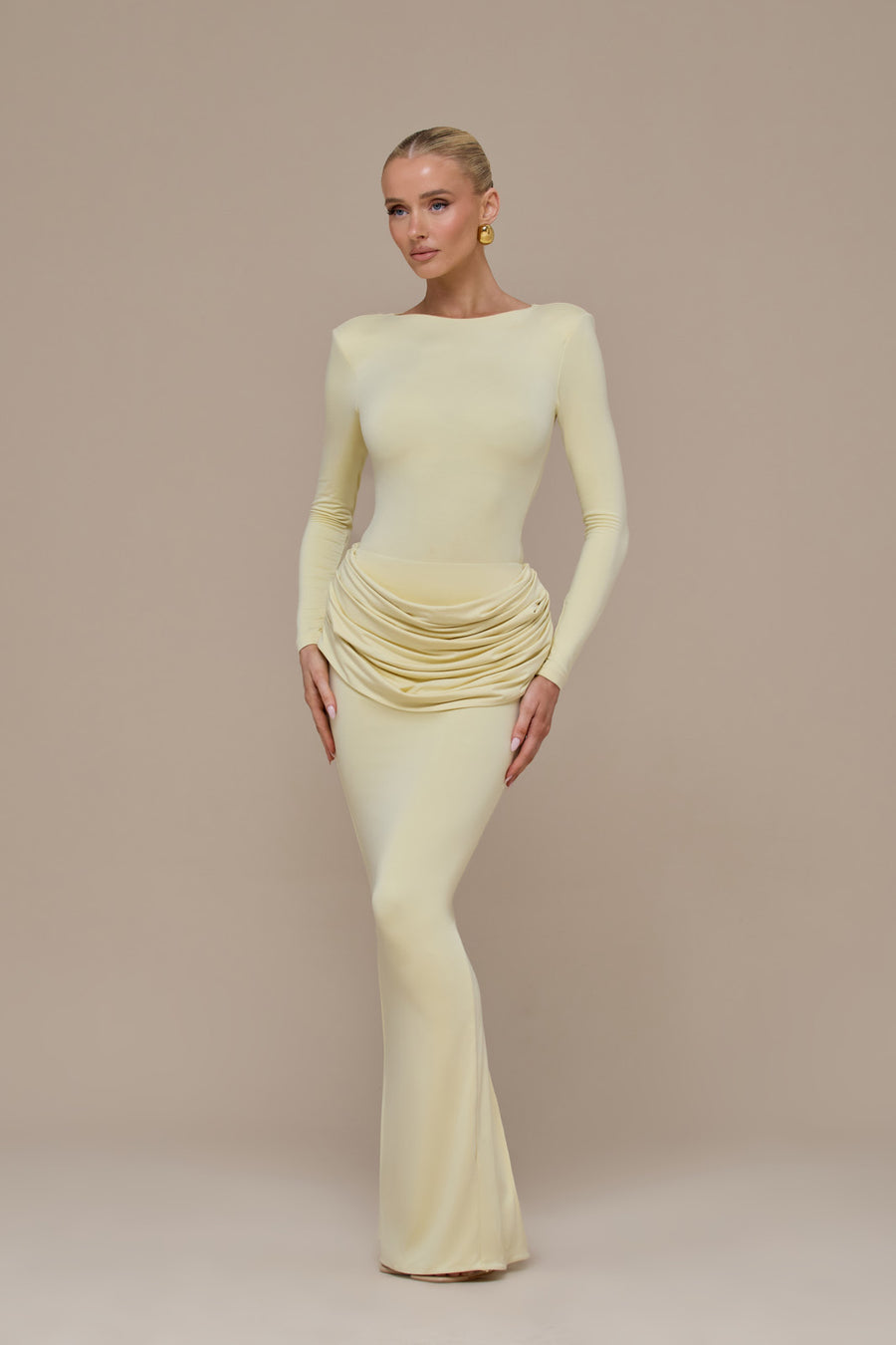 ASHTIN MAXI SKIRT WITH DRAPED RUCHED FRONT DETAIL | LEMON