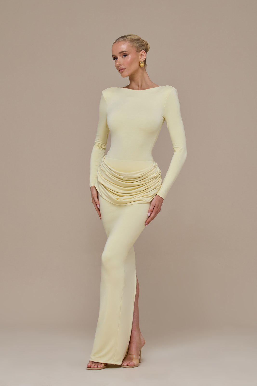 ASHTIN MAXI SKIRT WITH DRAPED RUCHED FRONT DETAIL | LEMON