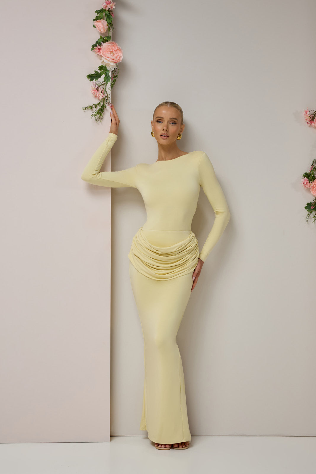 ASHTIN MAXI SKIRT WITH DRAPED RUCHED FRONT DETAIL | LEMON