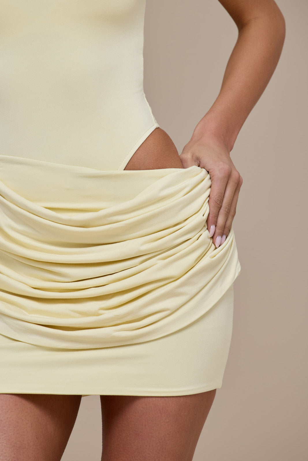 ASHTIN MINI SKIRT WITH DRAPED RUCHED FRONT DETAIL | LEMON