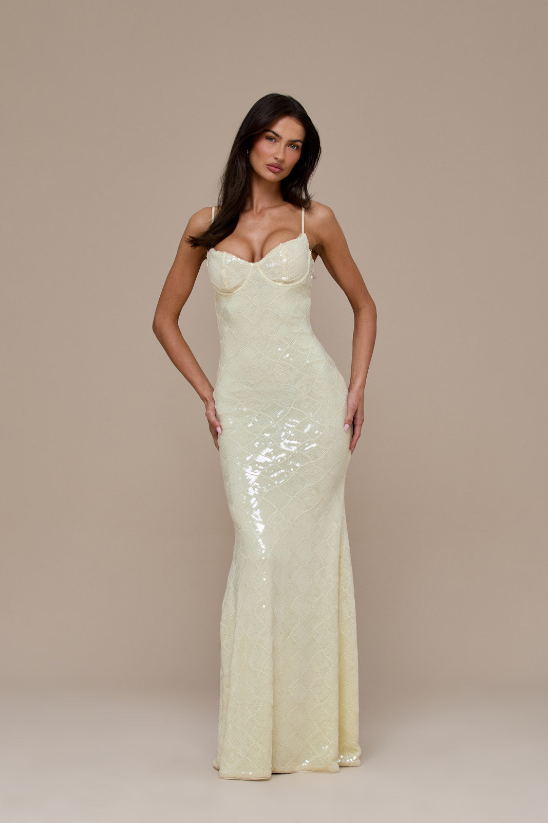 RHEA SEQUIN MAXI DRESS | LEMON