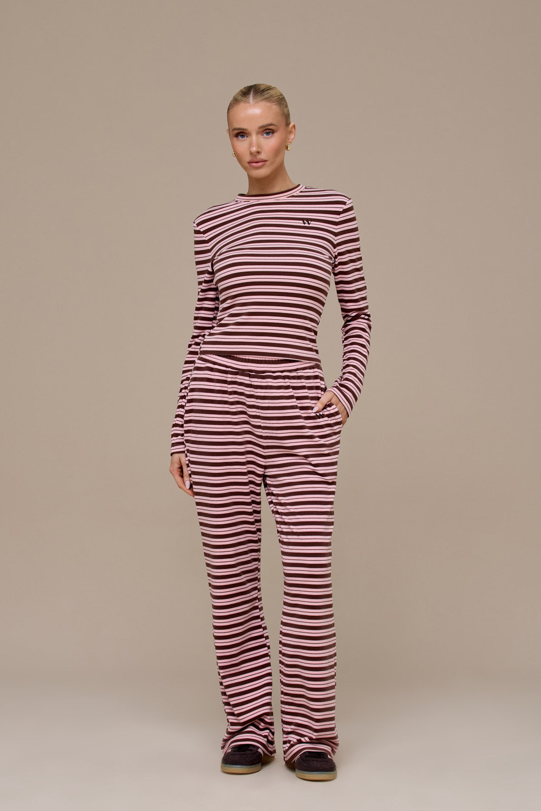 FRANKIE STRAIGHT LEG TROUSERS | BROWN & PINK
