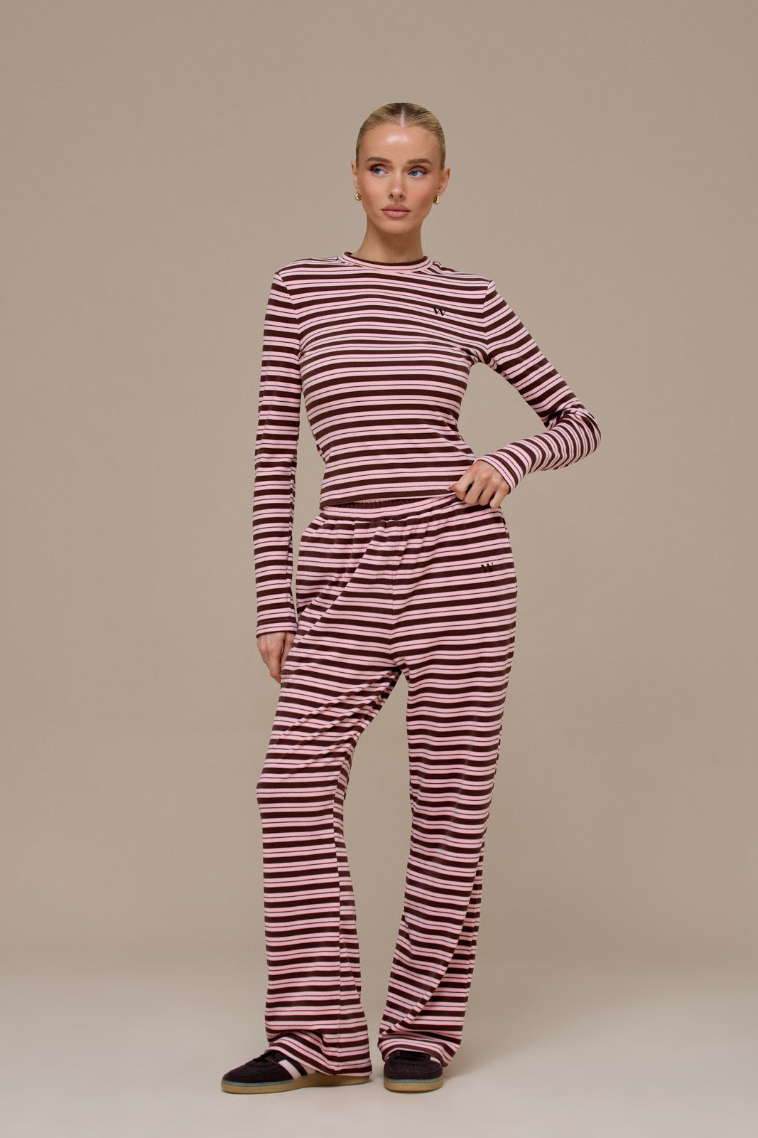 FRANKIE STRAIGHT LEG TROUSERS | BROWN & PINK