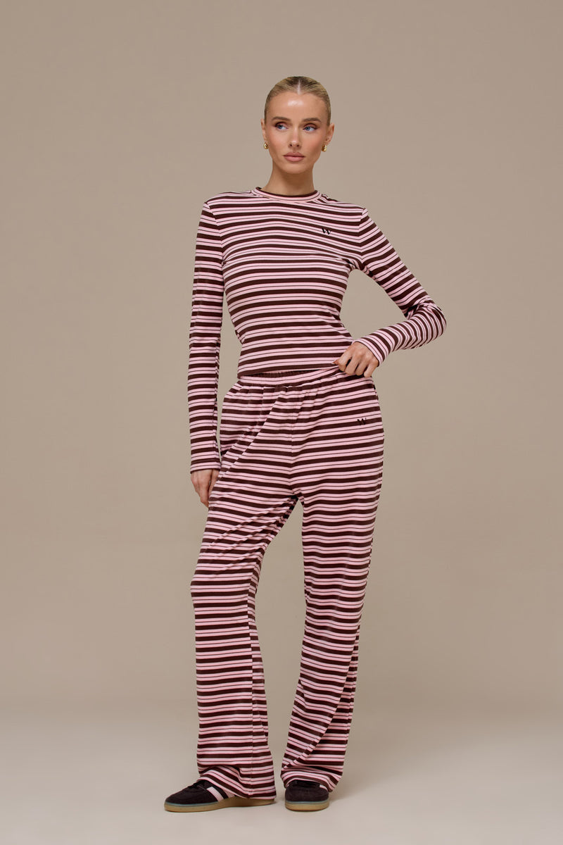 FRANKIE LONG SLEEVE ROUND NECK TOP | BROWN & PINK